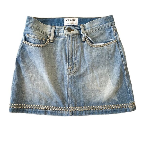 Frame Denim Dresses & Skirts - NWT Frame Denim Le Mini Skirt Studded,‎  Size 24, Blue with Silver Studs